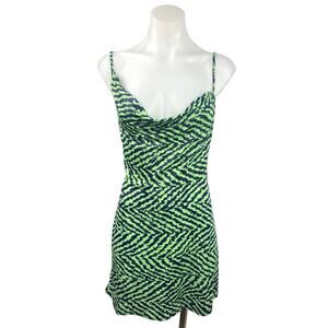 Reclaimed Vintage Green Zebra Animal Print Spaghetti Strap Tie Back Mini Dress 8